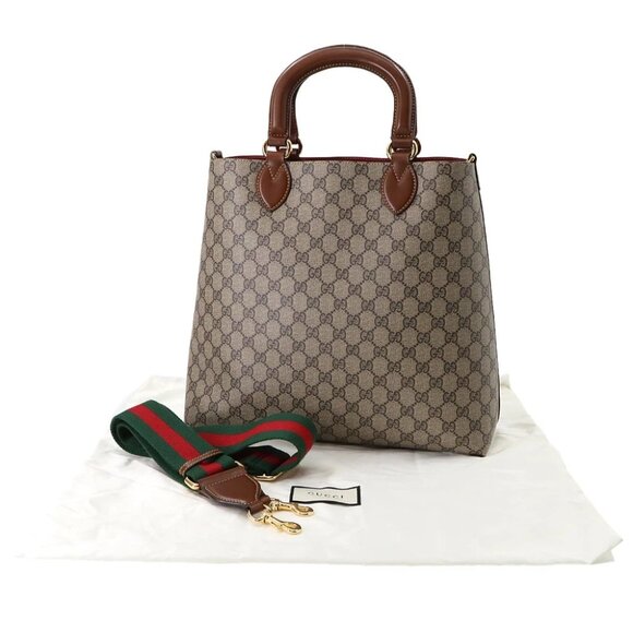 GUCCI 2way Tote Shoulder Bag GG Supreme Canvas Leather Beige 432126 90289126 - Picture 1 of 11